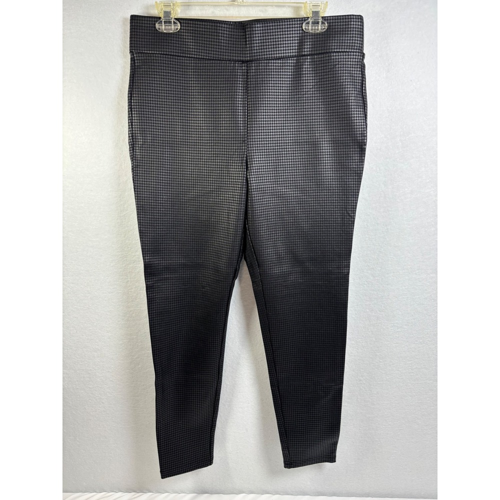 LOFT Leggings Womens Large Black Houndstooth Rayon Blend Preppy Slim Chic Pants